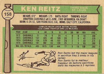 1976 O-Pee-Chee #158 Ken Reitz Back