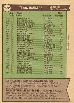 1976 O-Pee-Chee #172 Texas Rangers / Frank Lucchesi Back