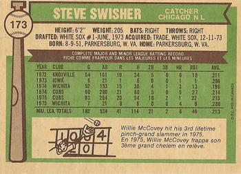 1976 O-Pee-Chee #173 Steve Swisher Back