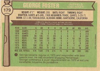 1976 O-Pee-Chee #179 George Foster Back