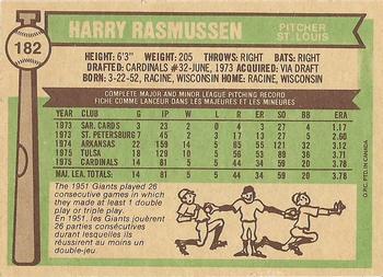 1976 O-Pee-Chee #182 Harry Rasmussen Back