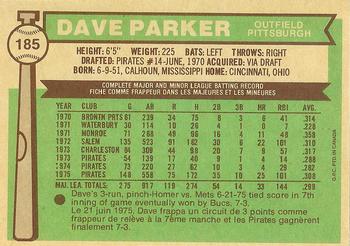 1976 O-Pee-Chee #185 Dave Parker Back