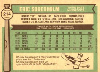 1976 O-Pee-Chee #214 Eric Soderholm Back
