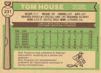 1976 O-Pee-Chee #231 Tom House Back