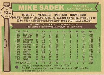 1976 O-Pee-Chee #234 Mike Sadek Back