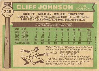 1976 O-Pee-Chee #249 Cliff Johnson Back