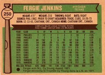 1976 O-Pee-Chee #250 Fergie Jenkins Back