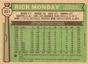 1976 O-Pee-Chee #251 Rick Monday Back