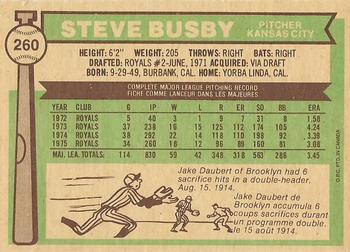 1976 O-Pee-Chee #260 Steve Busby Back