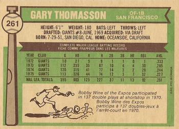 1976 O-Pee-Chee #261 Gary Thomasson Back