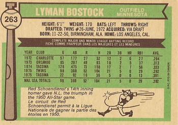 1976 O-Pee-Chee #263 Lyman Bostock Back