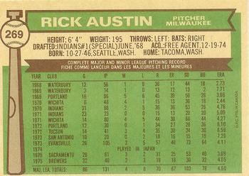 1976 O-Pee-Chee #269 Rick Austin Back