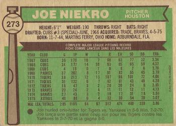 1976 O-Pee-Chee #273 Joe Niekro Back