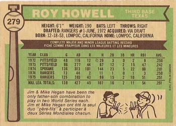 1976 O-Pee-Chee #279 Roy Howell Back