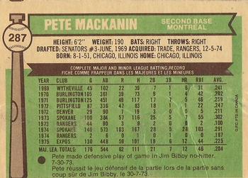 1976 O-Pee-Chee #287 Pete Mackanin Back