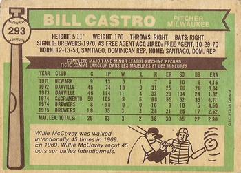 1976 O-Pee-Chee #293 Bill Castro Back