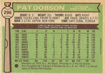 1976 O-Pee-Chee #296 Pat Dobson Back
