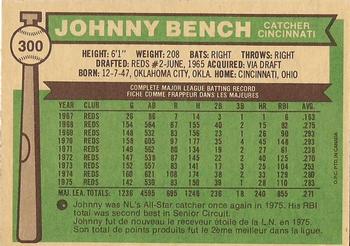 1976 O-Pee-Chee #300 Johnny Bench Back