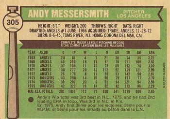 1976 O-Pee-Chee #305 Andy Messersmith Back