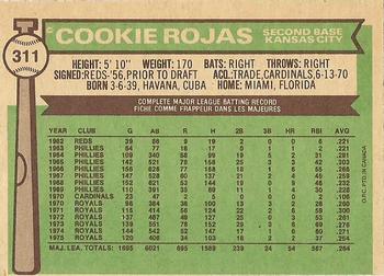 1976 O-Pee-Chee #311 Cookie Rojas Back