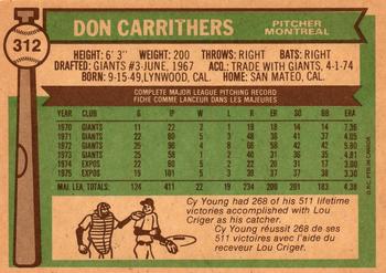 1976 O-Pee-Chee #312 Don Carrithers Back