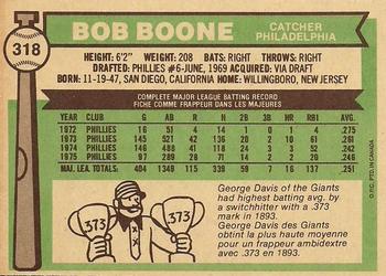 1976 O-Pee-Chee #318 Bob Boone Back
