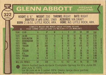 1976 O-Pee-Chee #322 Glenn Abbott Back