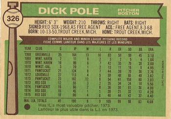 1976 O-Pee-Chee #326 Dick Pole Back
