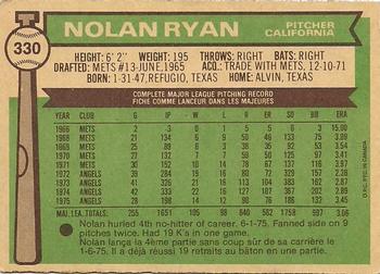 1976 O-Pee-Chee #330 Nolan Ryan Back