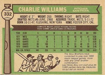 1976 O-Pee-Chee #332 Charlie Williams Back