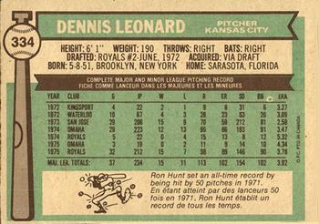 1976 O-Pee-Chee #334 Dennis Leonard Back
