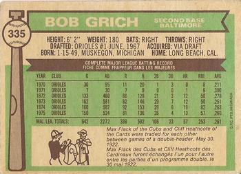 1976 O-Pee-Chee #335 Bob Grich Back