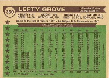 1976 O-Pee-Chee #350 Lefty Grove Back