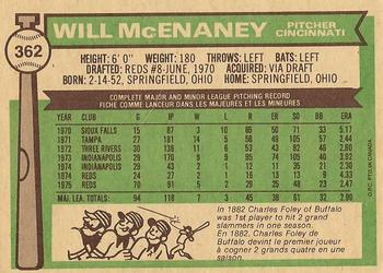 1976 O-Pee-Chee #362 Will McEnaney Back