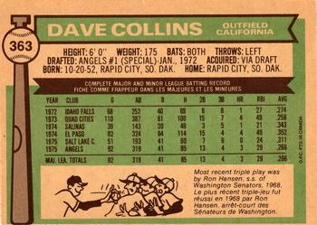 1976 O-Pee-Chee #363 Dave Collins Back
