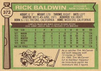 1976 O-Pee-Chee #372 Rick Baldwin Back