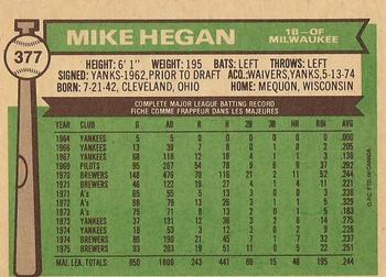 1976 O-Pee-Chee #377 Mike Hegan Back