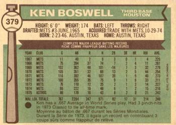 1976 O-Pee-Chee #379 Ken Boswell Back