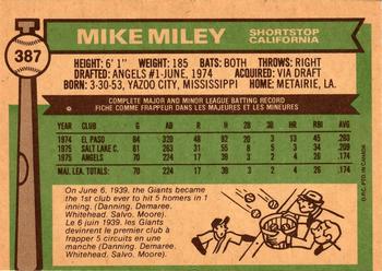 1976 O-Pee-Chee #387 Mike Miley Back