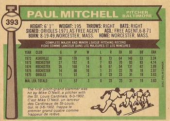 1976 O-Pee-Chee #393 Paul Mitchell Back