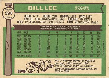 1976 O-Pee-Chee #396 Bill Lee Back