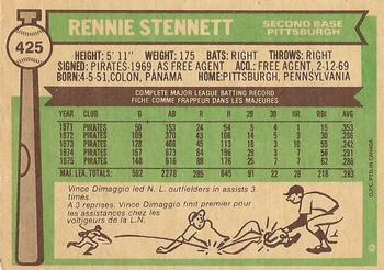 1976 O-Pee-Chee #425 Rennie Stennett Back