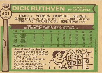 1976 O-Pee-Chee #431 Dick Ruthven Back