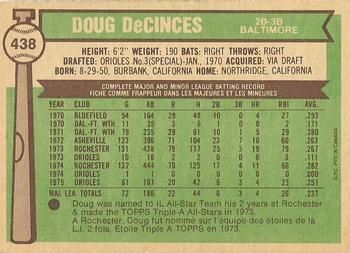 1976 O-Pee-Chee #438 Doug DeCinces Back