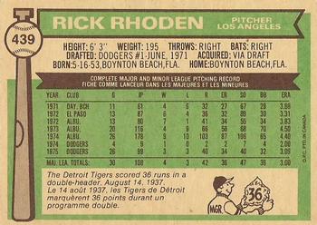 1976 O-Pee-Chee #439 Rick Rhoden Back
