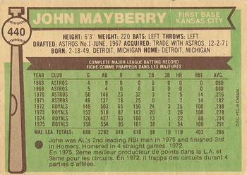 1976 O-Pee-Chee #440 John Mayberry Back