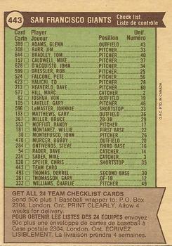 1976 O-Pee-Chee #443 San Francisco Giants Back