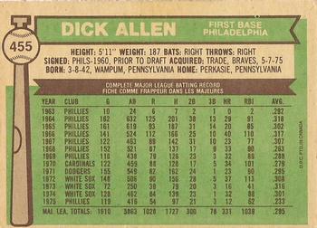 1976 O-Pee-Chee #455 Dick Allen Back