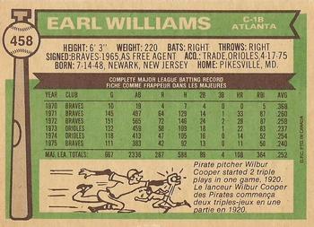 1976 O-Pee-Chee #458 Earl Williams Back