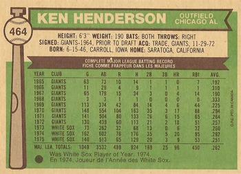 1976 O-Pee-Chee #464 Ken Henderson Back